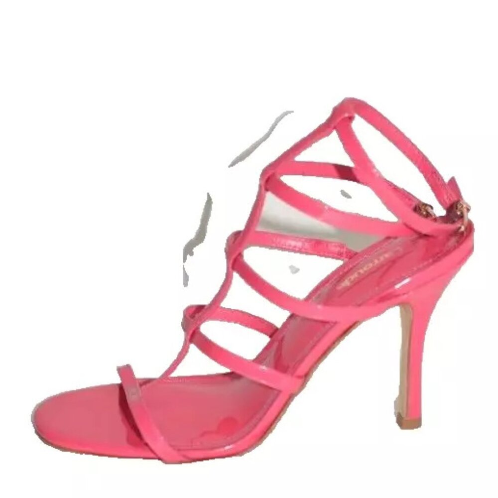 New! Larroude Serena Sandal In Pink Patent Leather Size 8.5 DD474